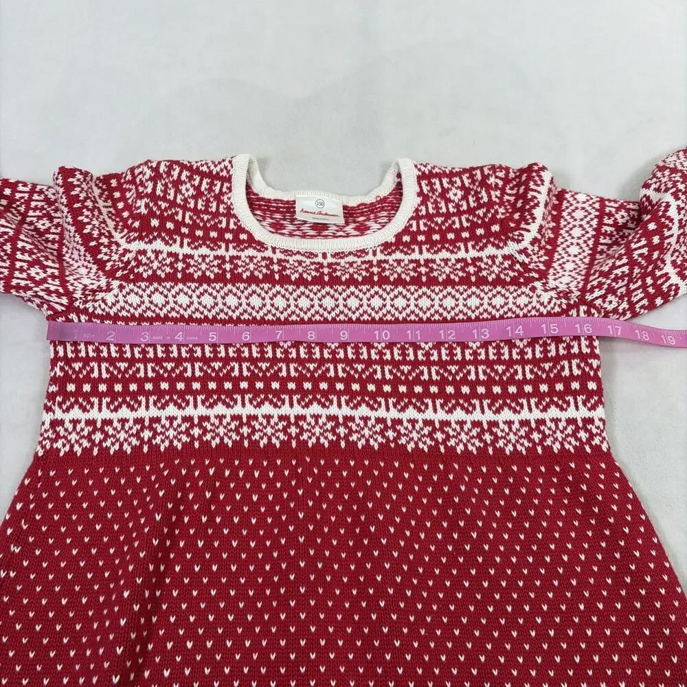Hanna Andersson Girls Sweater Dress Red White Nordic Fair Isle Knitted sz 150/12 - Picture 3 of 9